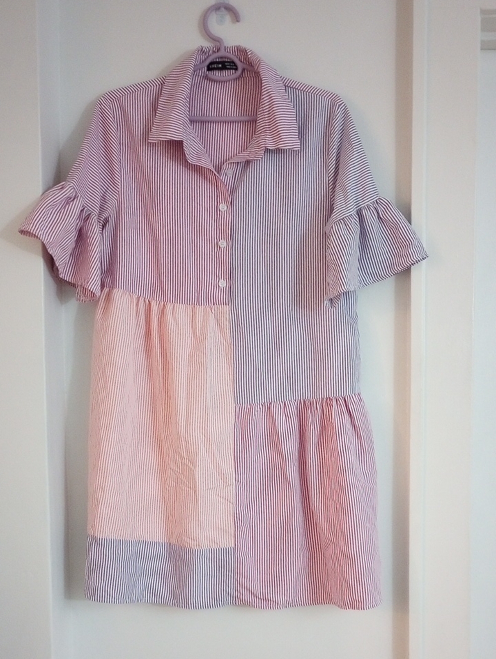 Shein Multicolor Striped Patchwork Ruffle-Sleeve Dress Size M - Picture 2 of 6